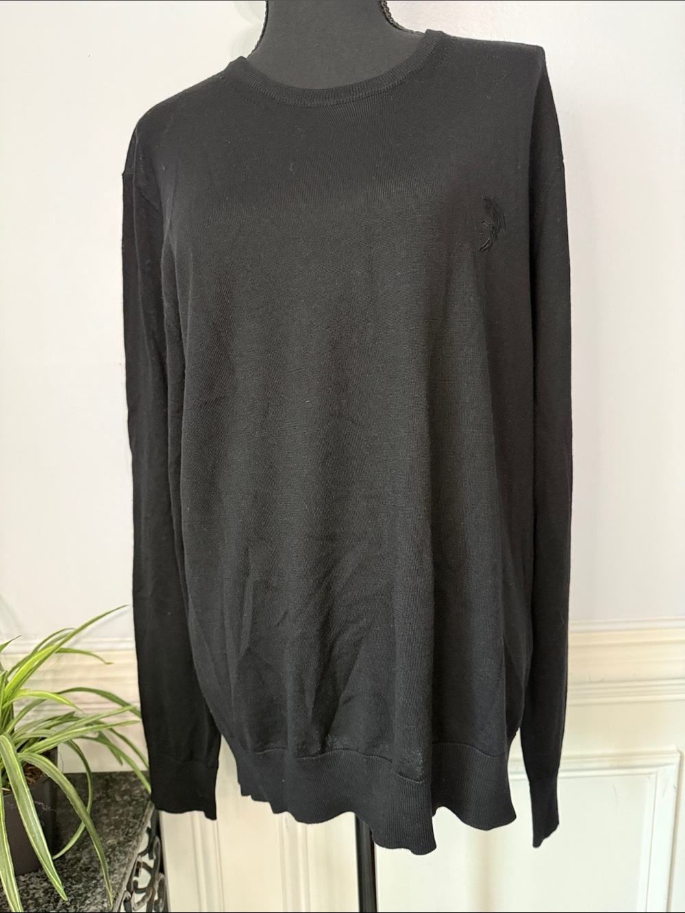 Versace Collection Black Crewneck 100% Wool Medusa Embroidered Logo Sweater XXL